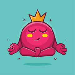 calm pomegranate fruit character mascot with yoga meditation pose isolated cartoon in flat style design