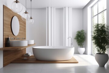 Fototapeta na wymiar bathroom bathtub white architecture wood modern interior luxury floor home house. Generative AI.