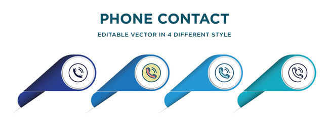 phone contact icon in 4 different styles such as filled, color, glyph, colorful, lineal color. set of vector for web, mobile, ui