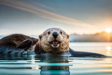 Obraz premium A playful sea lion/seal otter floating on its back