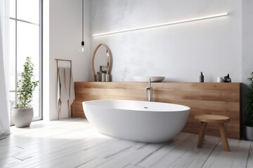 Naklejka na ściany i meble elegance interior bathroom bathtub home white wood house luxury architecture modern. Generative AI.