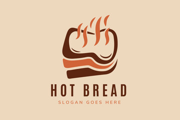 hot bread logo design template. the icon combination of sandwich bakery bread and smoke. multicolored brown color isolated in white background.