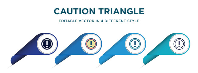 caution triangle icon in 4 different styles such as filled, color, glyph, colorful, lineal color. set of vector for web, mobile, ui