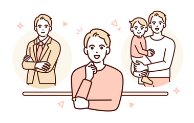 仕事と家庭のバランスが上手くいき、生活の質が向上した男性のイラスト素材。