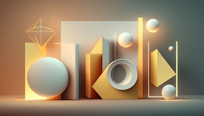 Geometry of yellow and white spheres of simple futuristic geometry design elements in stylish three-dimensional minimal frat ray Abstract and Elegant Modern AI-generated illustration