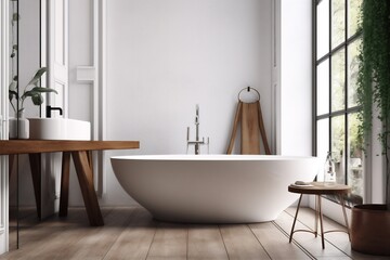 Fototapeta na wymiar bathroom modern bathtub wood luxury home architecture house cabinet white interior. Generative AI.