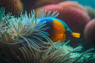 Fototapeta na wymiar A colorful sea anemone swaying in the current
