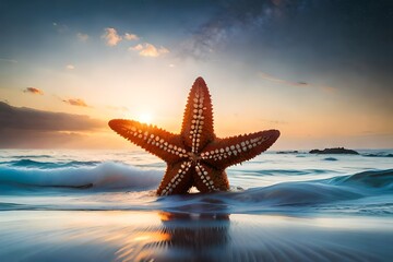Obraz na płótnie Canvas A beautiful sea star clinging to a rocky surface
