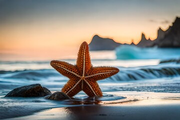Fototapeta na wymiar A beautiful sea star clinging to a rocky surface