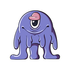 Purple monster illustration vector. Laughing Monster. Cartoon illustration. Hand drawn. Vector illustration.