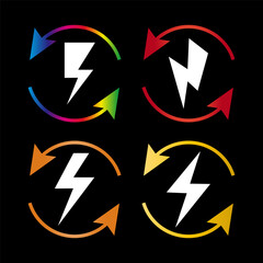 Electric lighting bolt icon. Lightning flat icons set. Lightning icon, high voltage sign gradient illustration design.