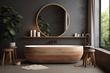 mirror bathroom design interior room home concrete gray sink illustration luxury. Generative AI.