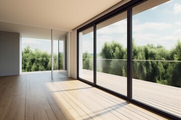 white window wood empty lounge interior modern wall light design room. Generative AI.