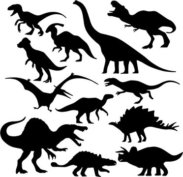 Set silhouettes of dinosaurs illustration vector