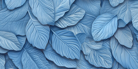Blue leaf tropicalpattern copy space background  by generative AI tools - obrazy, fototapety, plakaty