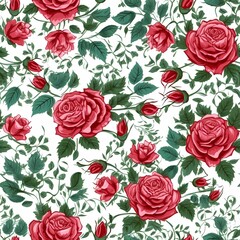 Naklejka premium A floral pattern of roses and leaves on a white background
