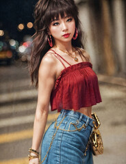 Fototapeta premium naughty young Thai asian woman with trending fashion style cloth , generative AI