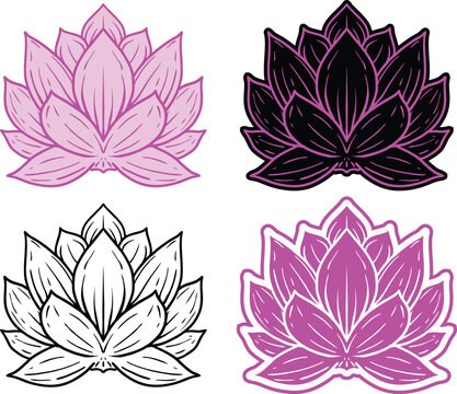 set of lotus flowers vector illustrations