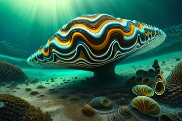 Fototapeta na wymiar A giant clam with its colorful mantle