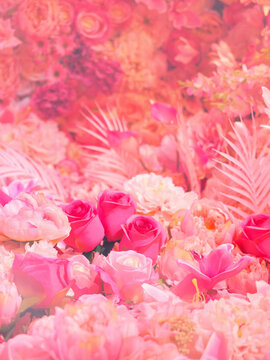 Pink flowers bouquet for valentines or wedding day background.