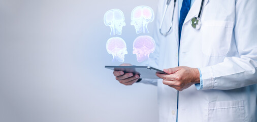 Doctor working in hospital, concept. Medical professional, physician in hospital clinic relied on their device, extensive knowledge of medicine to provide high-quality health care to their patients