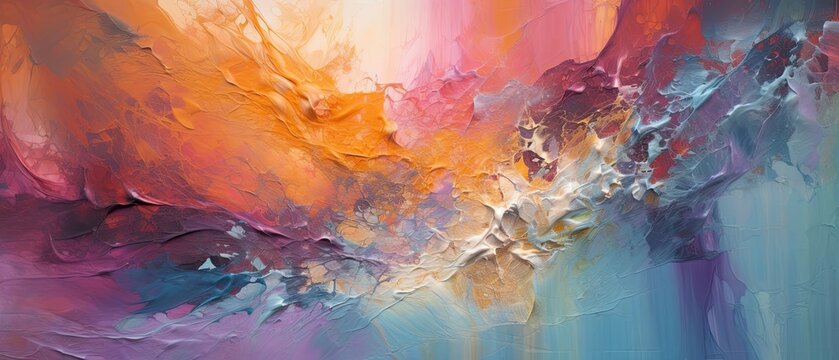 Abstract beautiful colored background with bright and vivid colours. Thic layer of paint. Aestetic illustration, wallpaper texture.  Generative AI composition. 