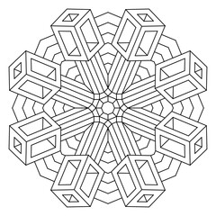 Easy Coloring Pages for Adults.Coloring Page of geometric abstract mandala. Simple mandala in EPS 8. #664