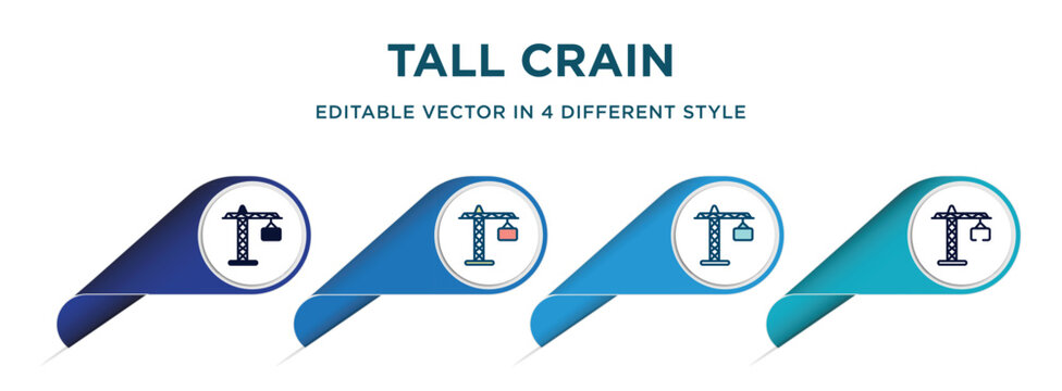 tall crain icon in 4 different styles such as filled, color, glyph, colorful, lineal color. set of vector for web, mobile, ui