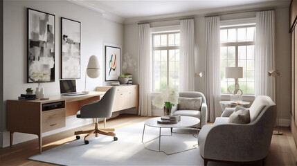Fototapeta na wymiar Generative AI, Transitional Home Office: A Perfect Blend of Comfort and Functionality