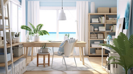Generative AI, Coastal Breeze: Creating an Airy Home Office with a Seaside Flair