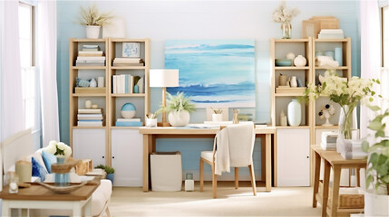 Generative AI, Coastal Breeze: Creating an Airy Home Office with a Seaside Flair