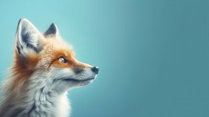 Obraz premium Head of furry fox looking lateral with copy space for advertisement. Space background for banner text. Generative AI