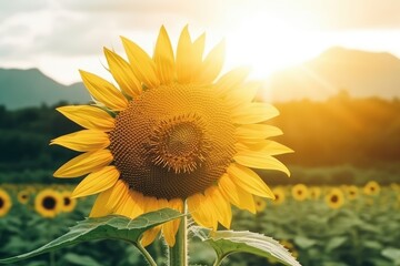 Beautiful Sunflower Standing Tall in a Field of Sunflowers Generative AI