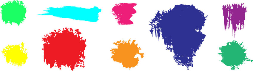 Set different black splash, collection brush strokes.Ink drops and splashes. Blotter spots, liquid paint drip drop splash and ink splatter. Artistic dirty grunge abstract spot. Vector illustration