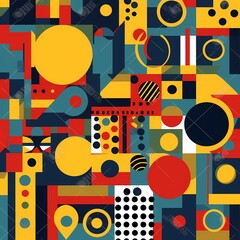 Modernist pattern with geometric shapes in primary colours