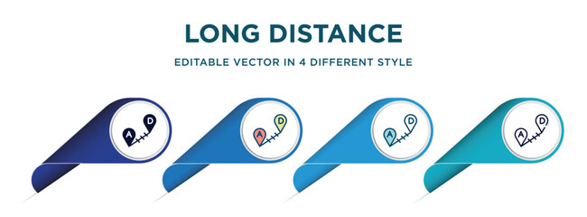 long distance icon in 4 different styles such as filled, color, glyph, colorful, lineal color. set of vector for web, mobile, ui