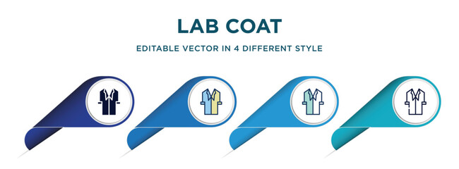 lab coat icon in 4 different styles such as filled, color, glyph, colorful, lineal color. set of vector for web, mobile, ui