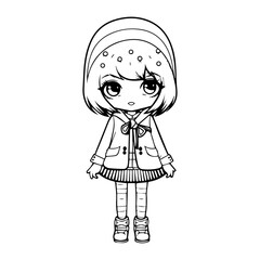 Fototapeta premium girl, fashion, cartoon, vector, for coloring