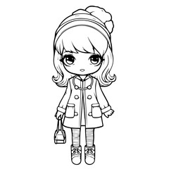 girl, fashion, cartoon, vector, for coloring