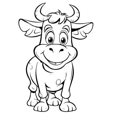 bull, cartoon, vector, for coloring