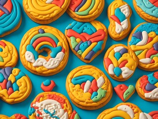 3D seamless pattern of sweet cookies. Colorful. Generative ai.