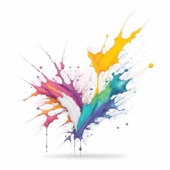 Abstract rainbow splattered paint with white background. Generative ai.