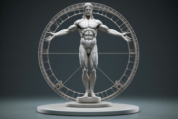 Vitruvian Man. The Modern Transformation. Da Vinci's Vitruvian Man. Leonardo da Vinci. Italian Renaissance. Structure geometry anatomy model of human perfection, the body. Generative AI