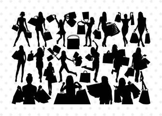 Fototapeta premium Shopping Girl SVG Cut Files | Shopping Girl Silhouette | Sexy Girl Svg | Fashion Girl Svg | Shopping Girl Bundle