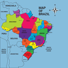 Obraz premium brazil map with color for each province