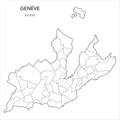 Vector Map of the Canton of Geneva (Genève) with the Administrative borders of Municipalities (Communes) and the Quarters (Quartiers) and Urban Districts (Sections) of Geneva as of 2023 - Switzerland
