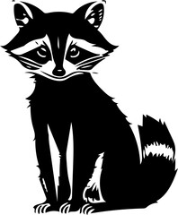 Black and white raccoon sitting vector illustration | Silhouette of a raccoon svg Mascot