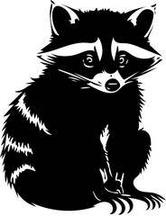 black and white raccoon vector illustration | Silhouette of a cute raccoon Mascot svg
