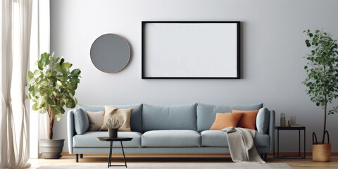 Frame mockup in modern living room interior background