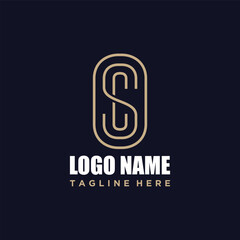 Flat monogram logotype golden letter cs